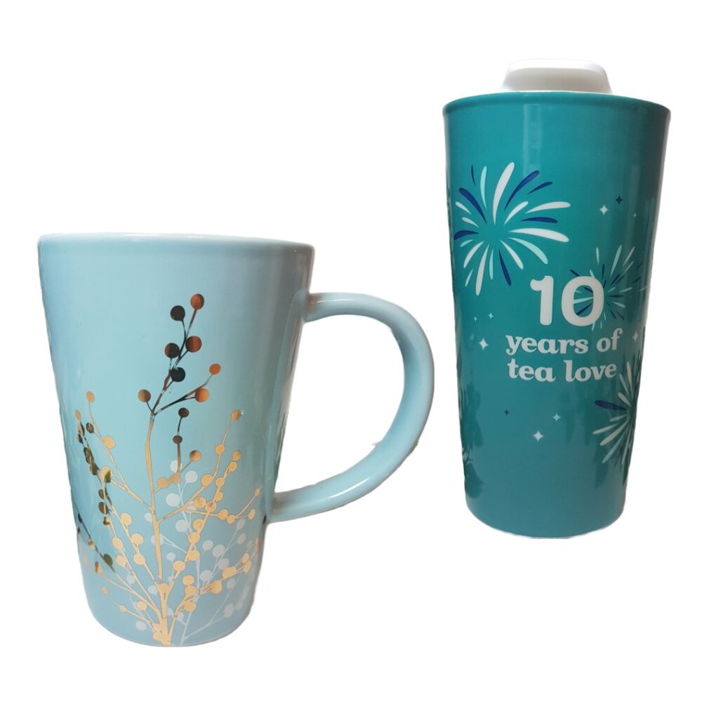 Lot of 2 DAVIDsTEA Nordic Mug &10 Year Anniversary Lidded Tumbler Mint Green Tea